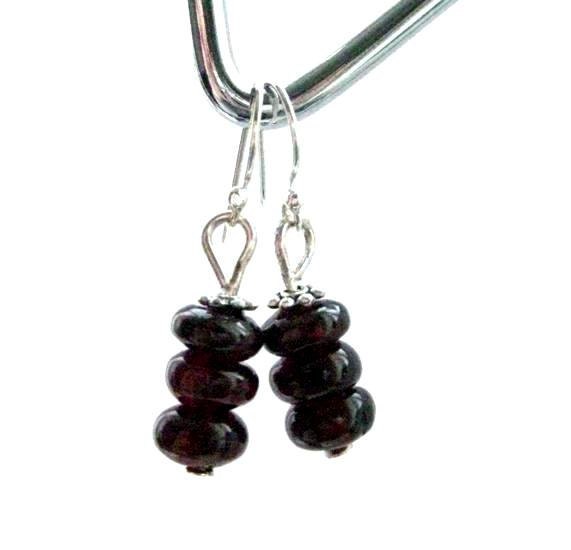 Red Garnet Earrings. Sterling Silver.  January Birthstone. Ruby Berries
