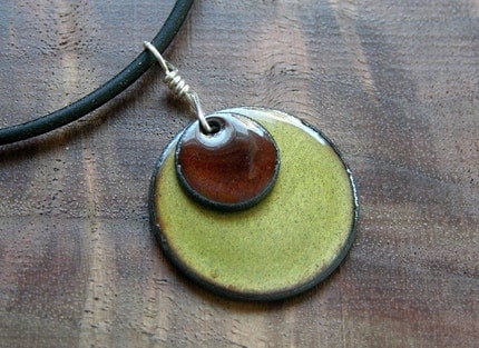 The Prairie...Chestnut on Olive...Copper Enamel Necklace