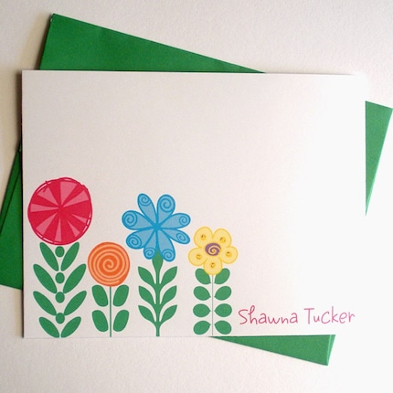 Funky and  Mod Garden - Set of 8 CUSTOM Personalized Note Cards