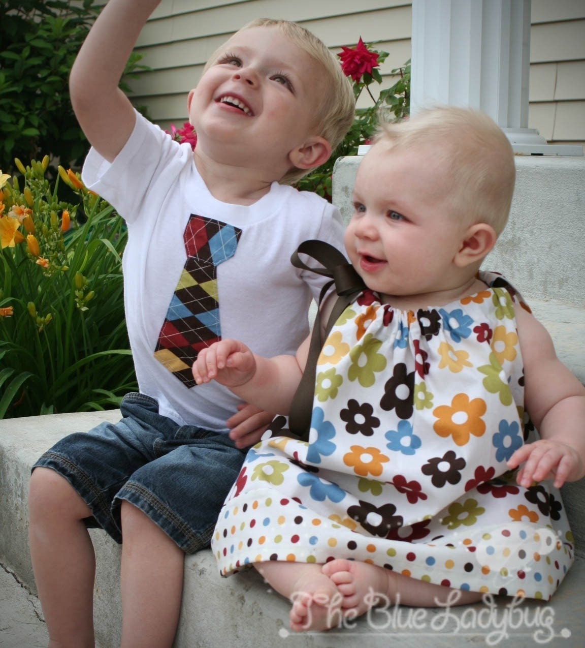 Groovy Flower and Argyle Coordinating/Matching Brother Sister Set