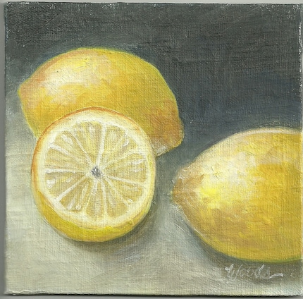 FRESH CUT LEMONS Small Practice Painting by Lindy  6x6