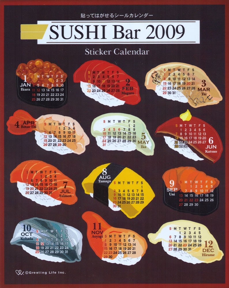 Japanese Sushi Sticker Calendar 2009