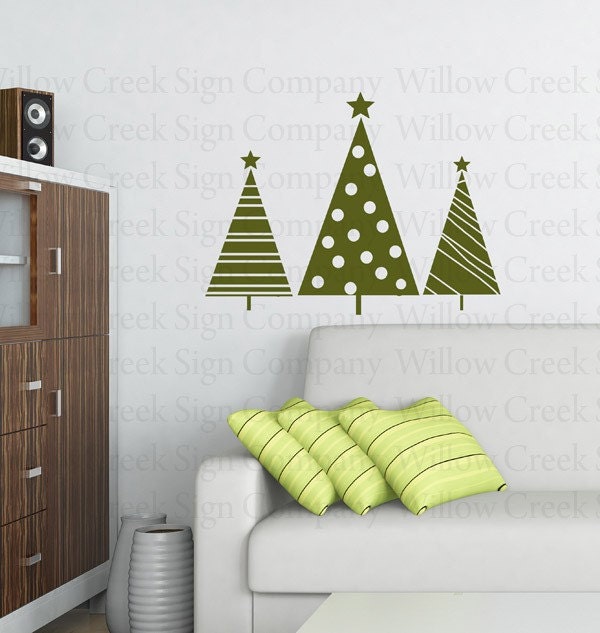 Christmas Trees Vinyl Wall Art Decals Graphics Custom Words Lettering Illustration