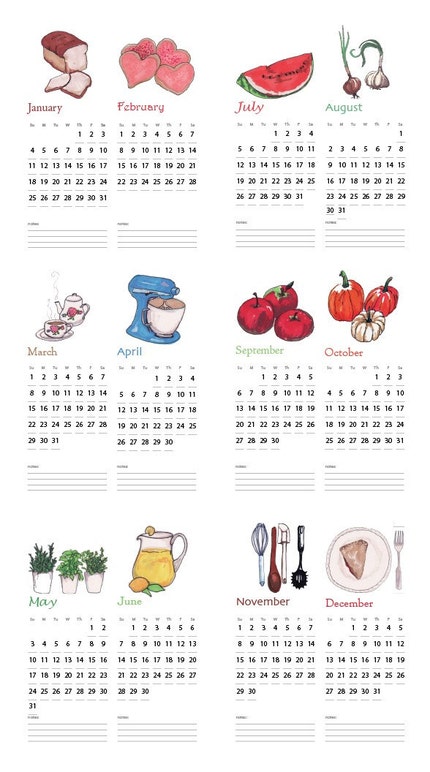 FOODIE Hand Illustrated 2009 Wall Calendar