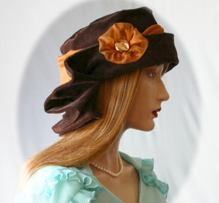 Chocolate Velour 1920s Flapper Cloche Hat .... the 'CLARICE'     IN STOCK