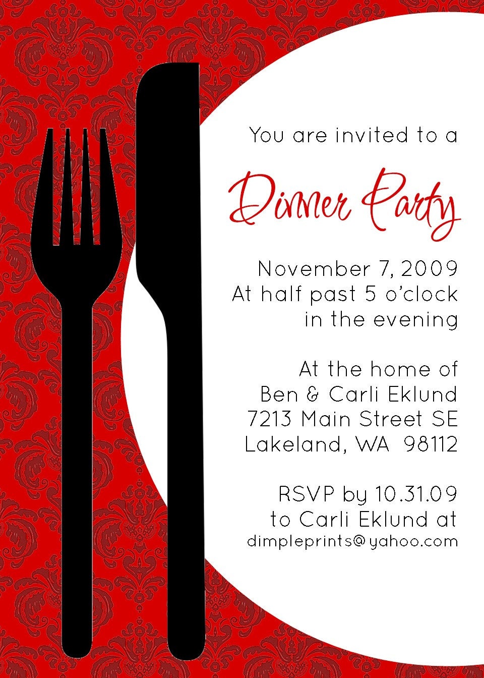 Custom You Print Digital Invitation..Dinner Invitation...Let's Eat