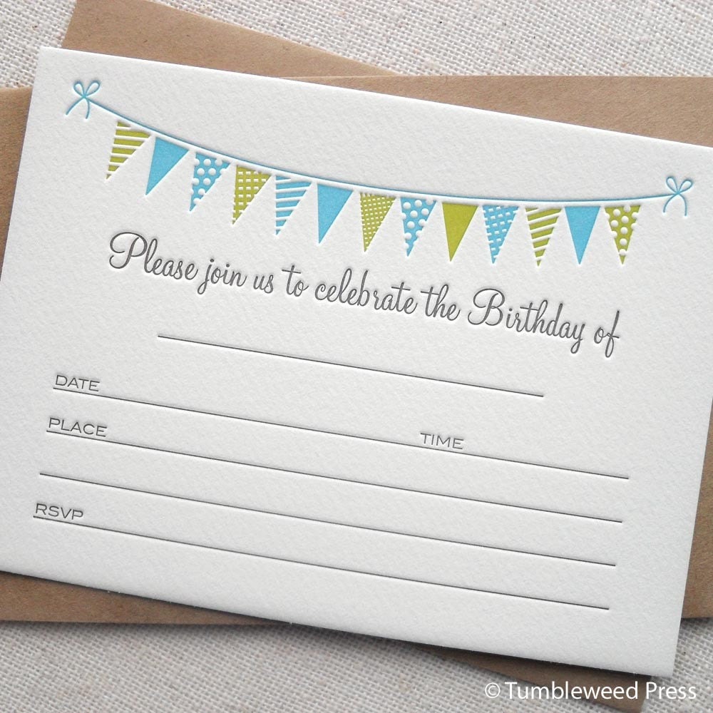 Letterpress Birthday Invitations - Bunting