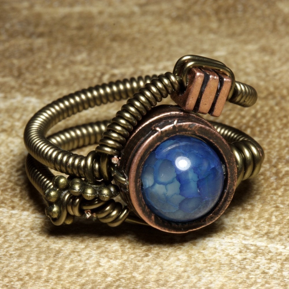 Blue Fire Agate Steampunk Ring by Catherinette Rings
