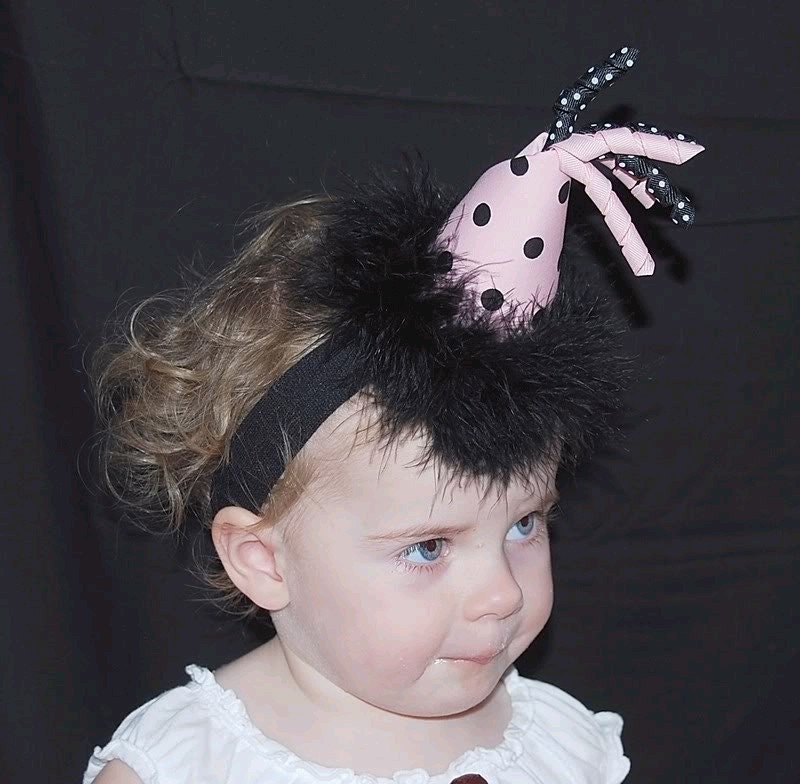 boutique PINK with BLACK DOTS birthday party headband hat