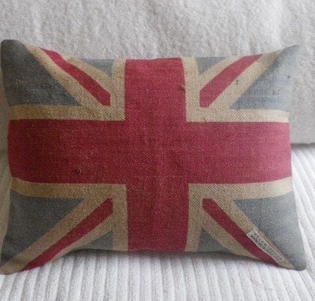 hand printed rustic union jack flag cushion