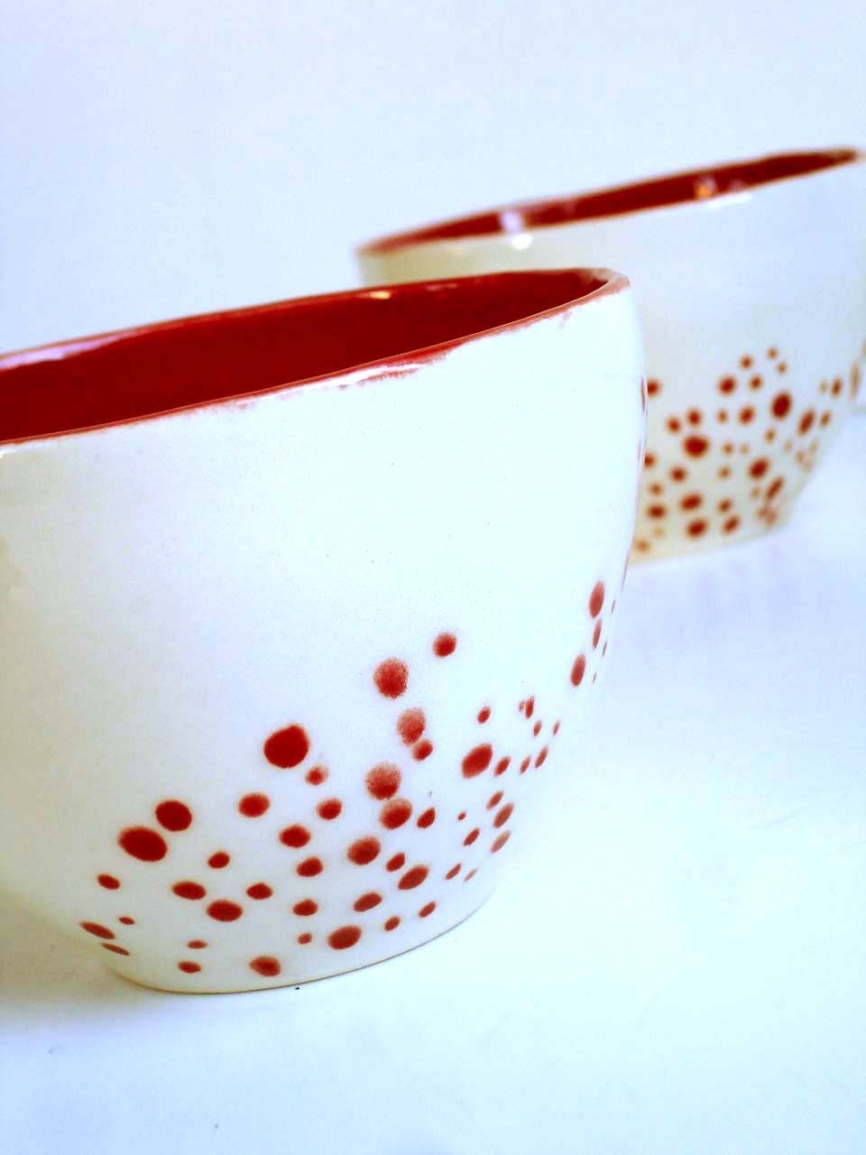 Set of Two Red And White Cups - Red Dots