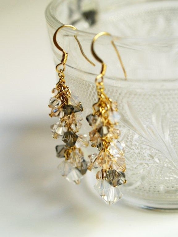 Gray and Gold Waterfall Earrings