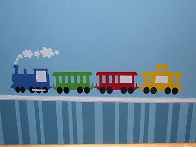 4 car train vinyl, in green, blue, red and yellow