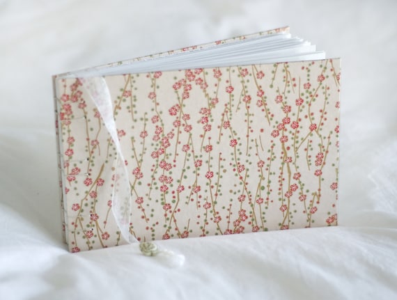 Pink cherry blossom guest book peach coral Japanese vintage style wedding album