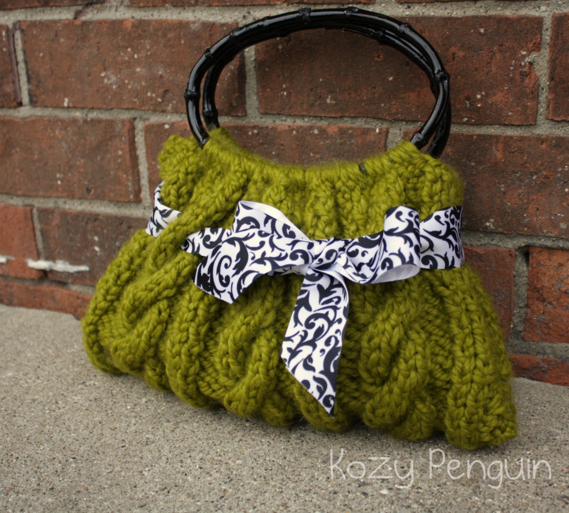 Green Cable Knit Purse Handbag