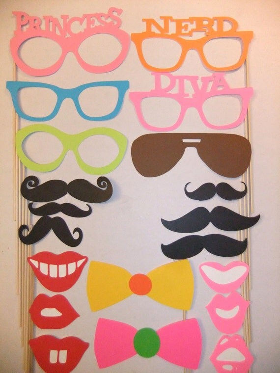 Colorful Personalities Photo Prop Set of 20 Photo Props with Fun Lips and Bow Tie along with Mustache Set and lips  FREE US SHIPPING wd