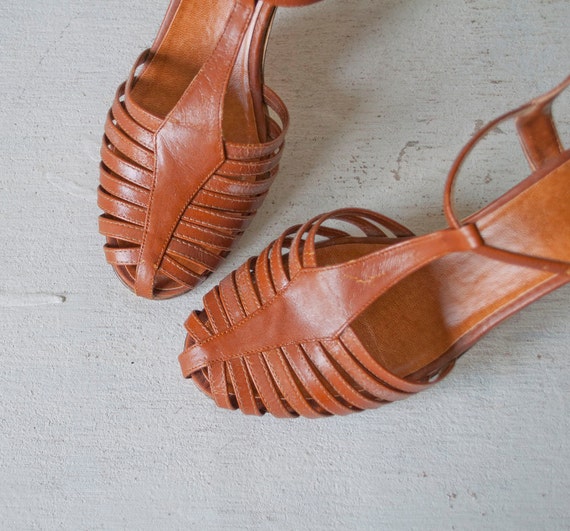 Strap Sandals: Brown T Strap Sandals