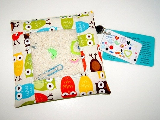 NEW Owls in Bermuda - I Spy Bag - One of a kind design - Several coordinating fabrics - Hours of Fun - Word and Photo Card Included