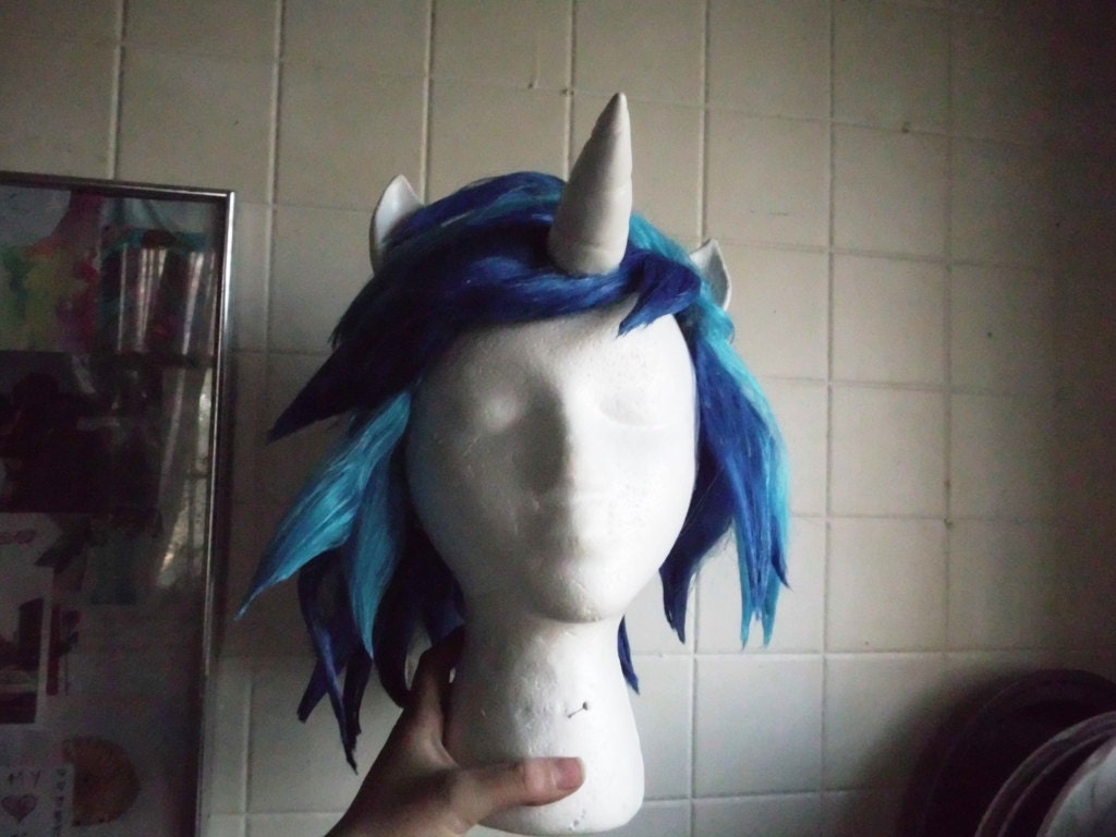 Unicorn Wig Scratch DJ Pon 3 Vinyl Wig Blue Unicorn Horn Costume Cosplay MLP Friendship is Magic