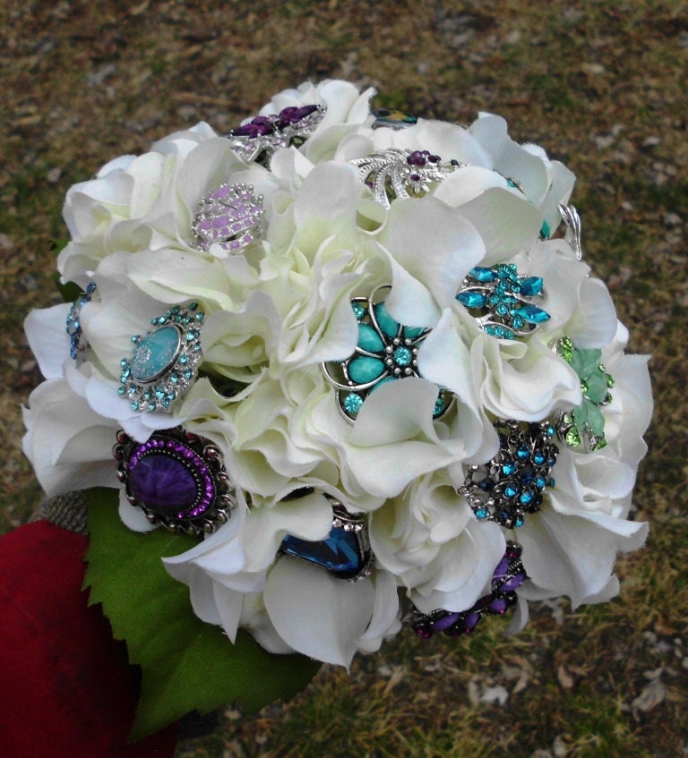 Custom Brooch Wedding Bouquet, Bridal, Rhinestones Crystals Fabric Flower Bouquet, weddings