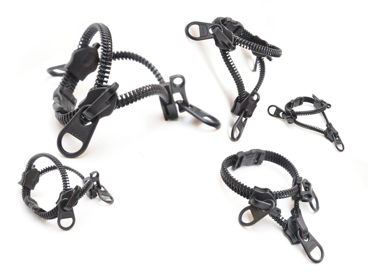 Whimsical Zipper bracelets, Steampunk zipper jewelry gift, in black heavy metal, Customized WRIST Size.