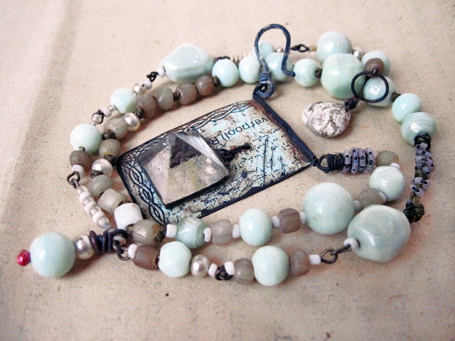 Angels of Torment. Rustic Gypsy Necklace with Tin and Gemstone Pyramid.