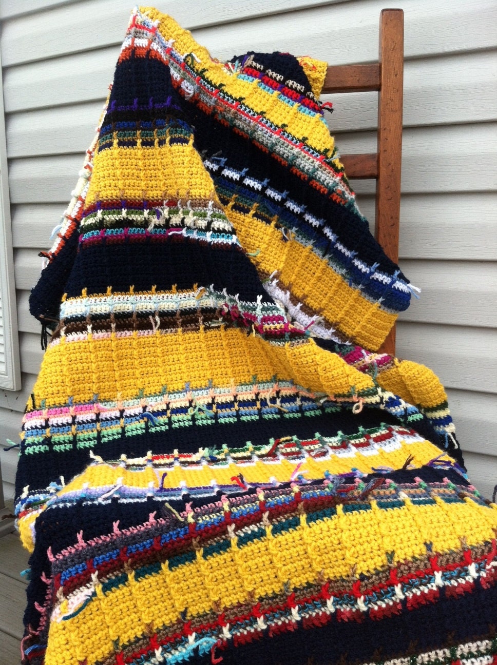 SALE TODAY ONLY Gold and Navy Ribbed Signature Ranch Scrap Afghan