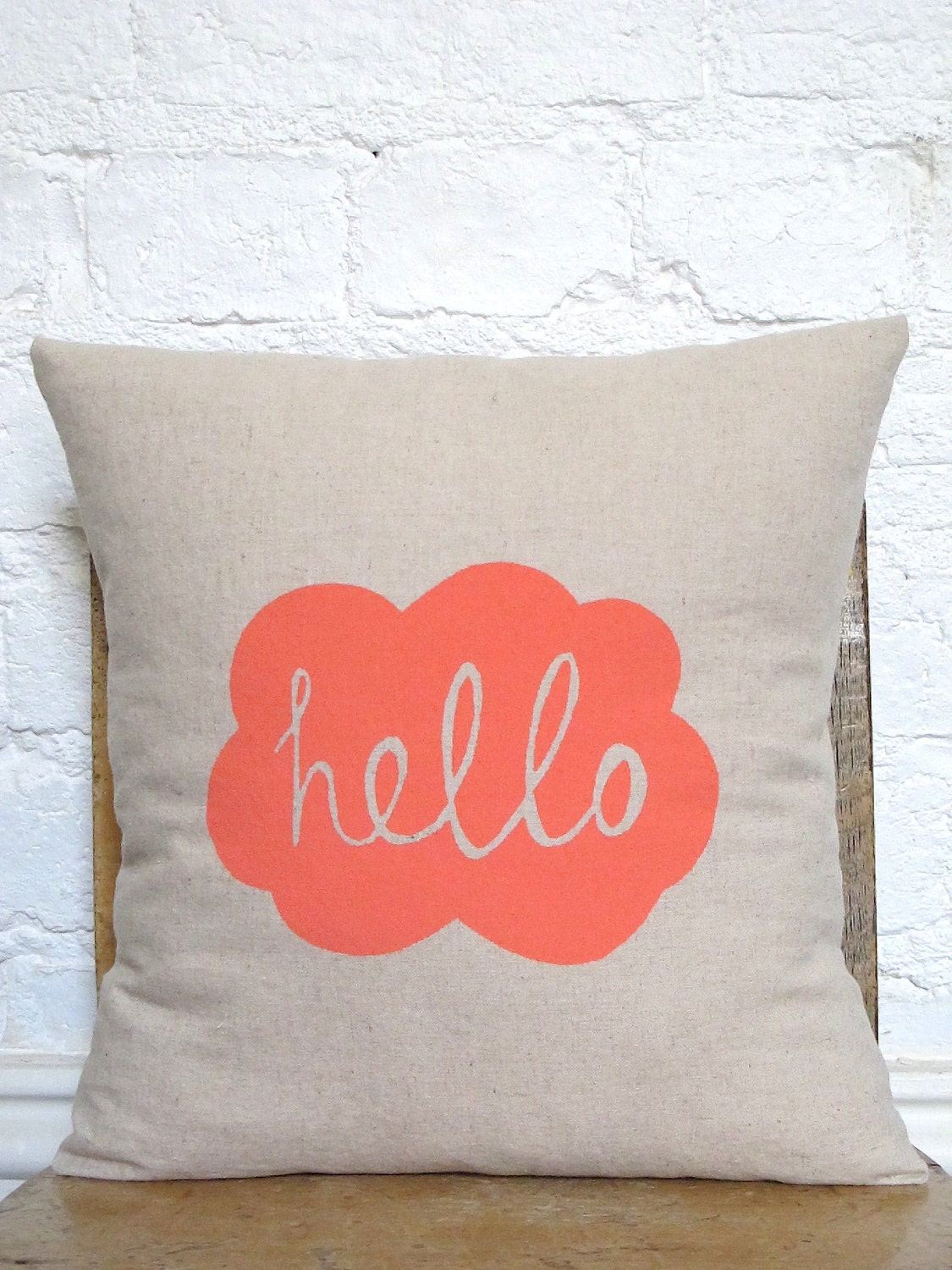 Hand Printed Hello Cushion Cover - Peachy