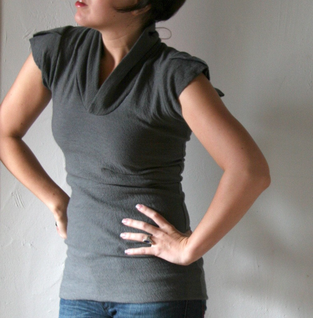 felted fine merino wool knit petal sleeve v neck - made to measure