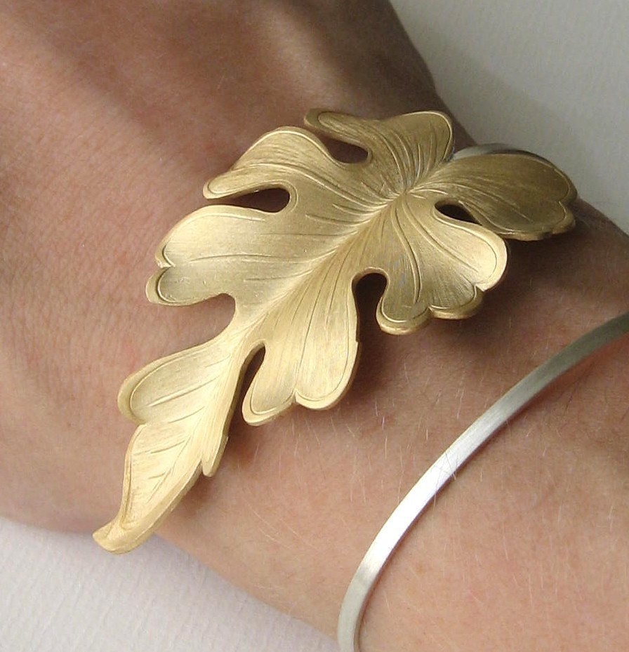Fiddle Leaf Wrist Wrap Cuff - Vintage Brass and Sterling - Limited Edition - Made to Order