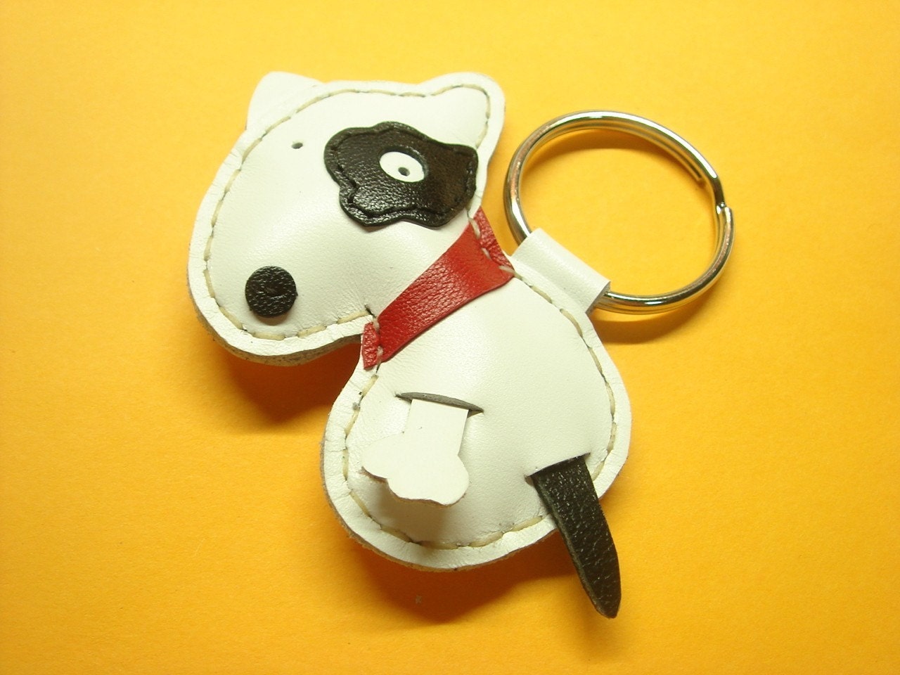 VW the Bull Terrier Leather Keychain ( White )