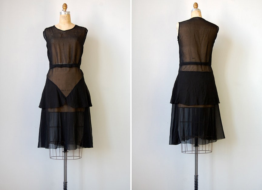 vintage 1920s dress / 1920s flapper dress / black sheer 1920s flapper dress